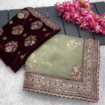 Beige Color Organza Silk With Embroidery Work Saree