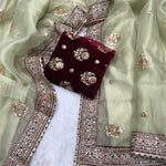 Beige Color Organza Silk With Embroidery Work Saree