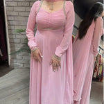 Pink Color Pure Fox Georgette Embroidery Work Gown