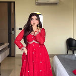 Red Color Foux Georgette Embroidery Work Gown
