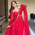 Red Color Foux Georgette Embroidery Work Gown