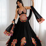 Black Color Heavy Reyon Fabric With Gamthi Work Lehenga Choli
