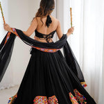 Black Color Heavy Reyon Fabric With Gamthi Work Lehenga Choli