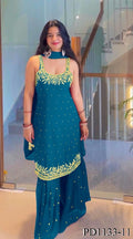 Beautifull Faux Georgette Hand Work Top Plazzo