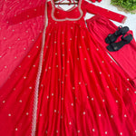 Red Color Fox Georgette Sequience Embroidery Work Gown