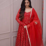 Red Color Heavy Blooming Georgette Embroidery Work Anarkali