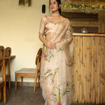 White Color Soft Tebby Silk With Floral Print Work Saree