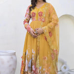 Yellow Color Fix Georgette Embroidery Work Gown