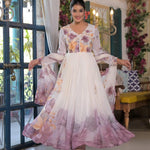 White color Tabby Organza Embroidery Work Gown