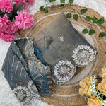Pure Soft Fendy Chiffon Two Ton Embroidery Work Saree