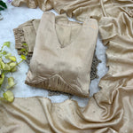 Beige Color Chanderi Cotton With Plain Work Gown