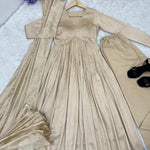 Beige Color Chanderi Cotton With Plain Work Gown