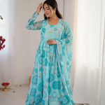 Sky Blue Color Fox Georgette Floral Print Work Anarkali