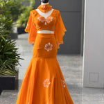 Orange color Georgette Handprint Work Lehenga Blouse