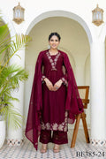 Orange Color Reyon Slub Cotton Embroidery Work Top Pent