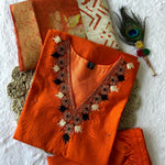 Orange Color Roman Silk With Hand Work Top Pent