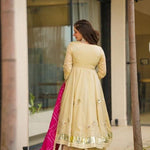 Off White Color Chinon With Hand Made Work Anarkali