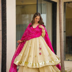 Off White Color Chinon With Hand Made Work Anarkali