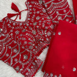 Red Color Fox Georgette Embroidery Sequience Work Saree