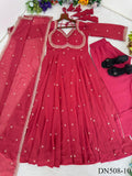 Red Color Fox Georgette Sequience Embroidery Work Gown
