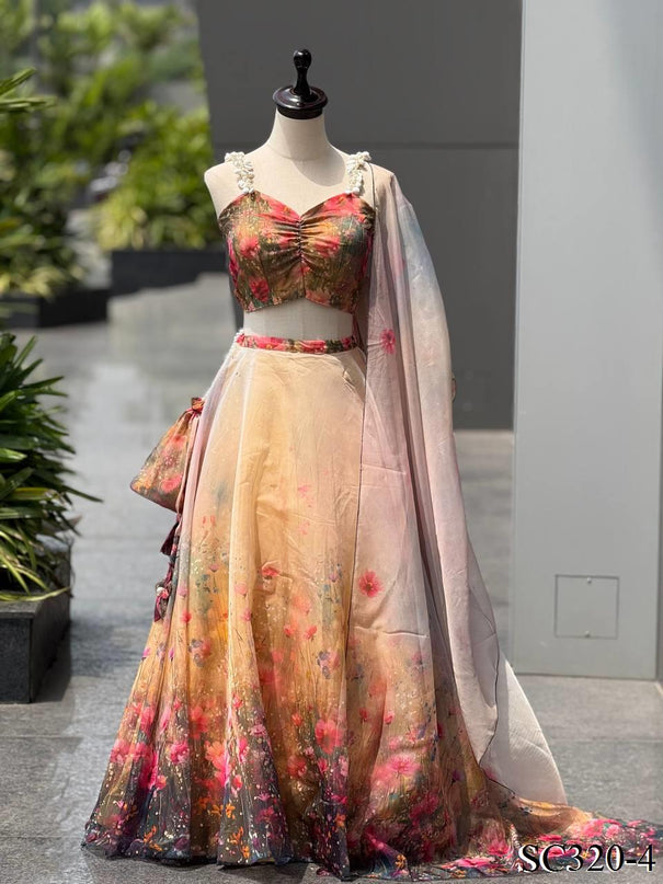 Pure Organza With Digital Printed Work Lehenga