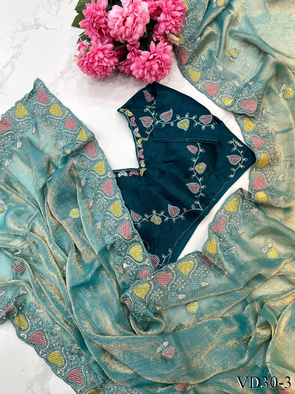 Pure Soft Fendy Chiffon With Heavy Embroidery Work Saree