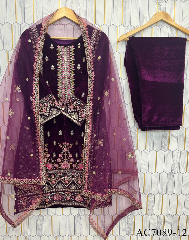 Beautifull Viscos Velvet With Embroidery Sequience Work Top Pent