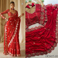 Red Color Faux Georgette Sequience Work Saree