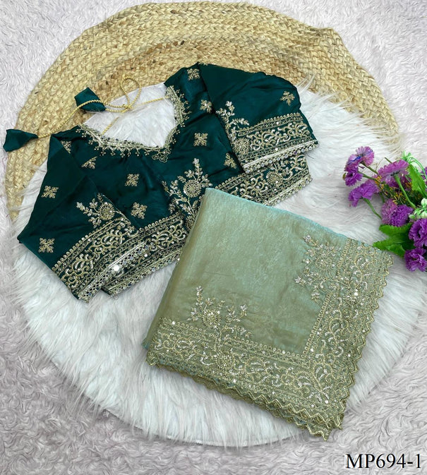 Beautifull Fendy Satin With Multi Sequience Work Saree