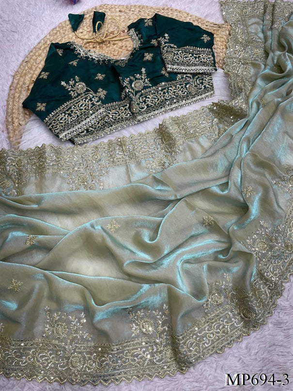 Beautifull Fendy Satin With Multi Sequience Work Saree