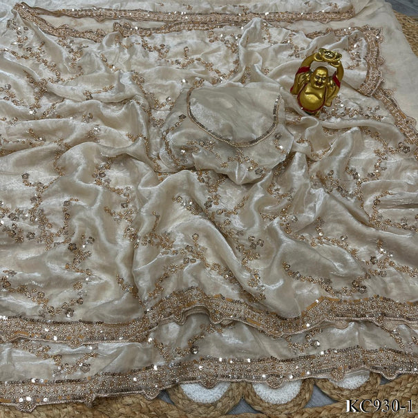 Beautifull Space Silk With Sequience And Cutdana Work Saree