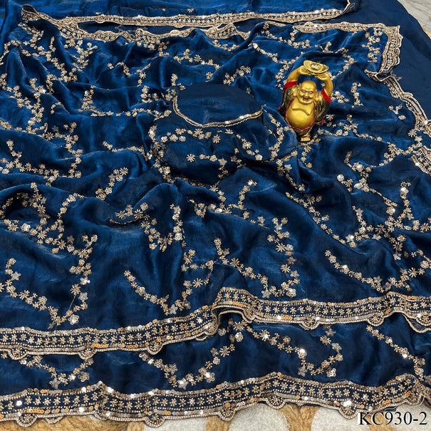 Beautifull Space Silk With Sequience And Cutdana Work Saree