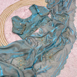 Beautifull Fandy Sattin With Cut Dana Hand Work Saree