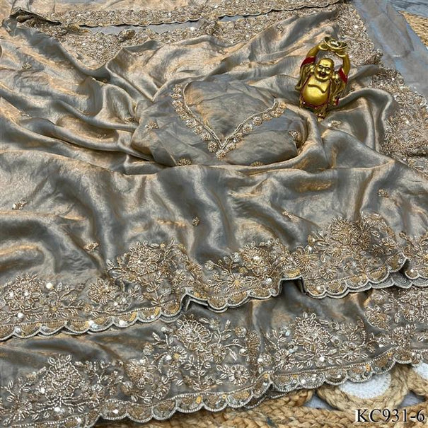 Beautifull Space Silk With Velvet Shine Sequience Work Saree