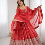 Red Color Crunchy Silk With Embroidery Zari Work Gown