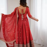 Red Color Crunchy Silk With Embroidery Zari Work Gown