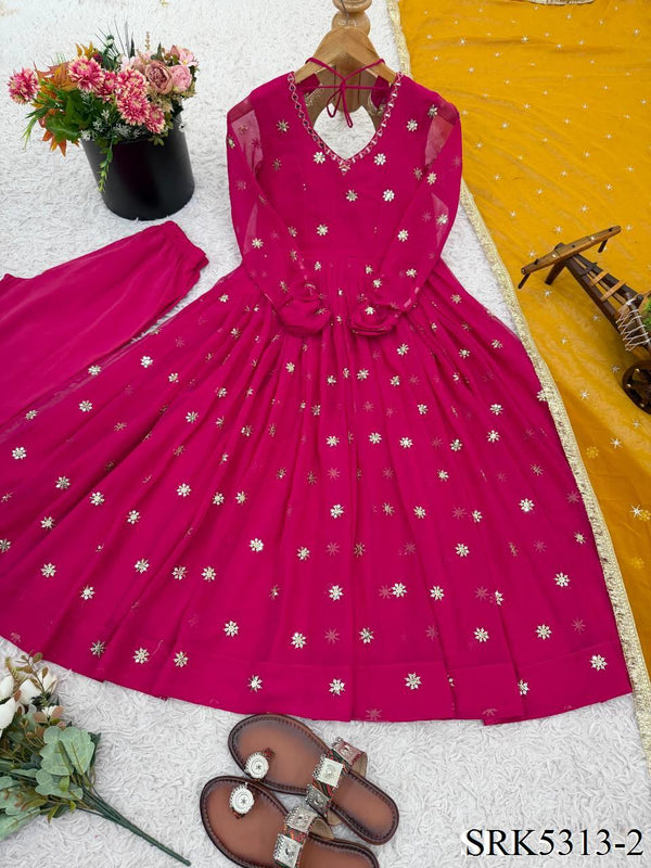 Embroidered Gown with Pant & Dupatta