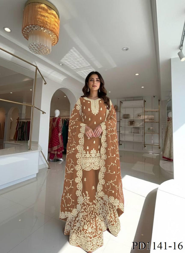 Beautiful Elegant Royal Look Embroidery Sequence & Coding Dori Work Silk Plazzo Set