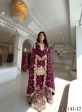Beautiful Elegant Royal Look Embroidery Sequence & Coding Dori Work Silk Plazzo Set