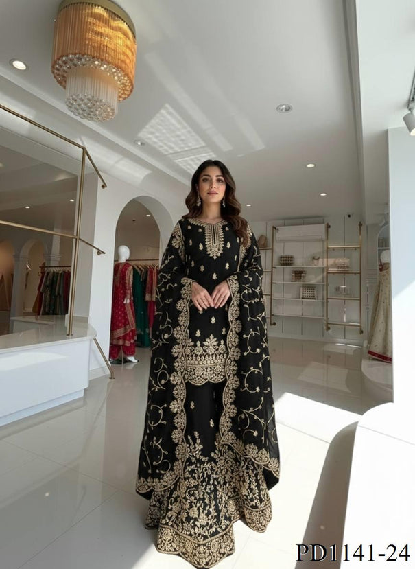 Beautiful Elegant Royal Look Embroidery Sequence & Coding Dori Work Silk Plazzo Set
