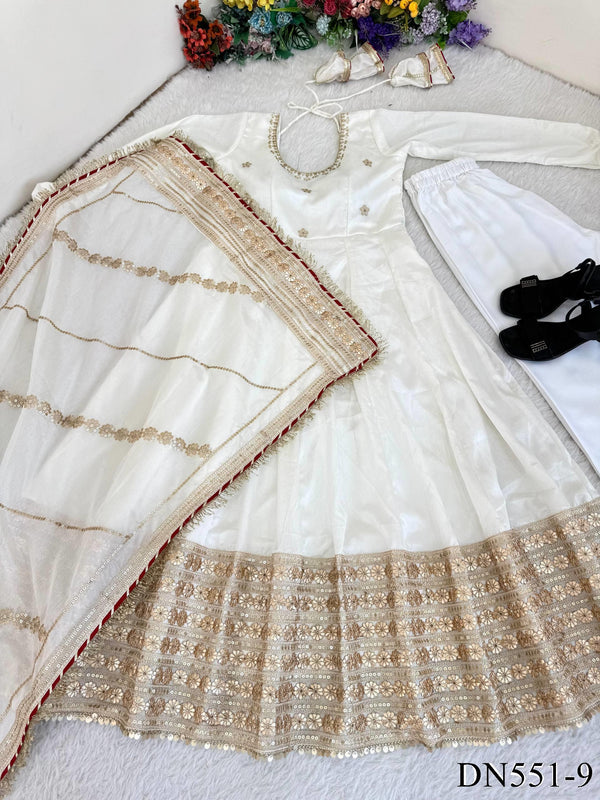 Chinon Silk Embroidered Gown with Sequin Work & Dupatta