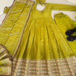 Chinon Silk Anarkali Suit with Heavy Coding, Sequin & Gotta Work