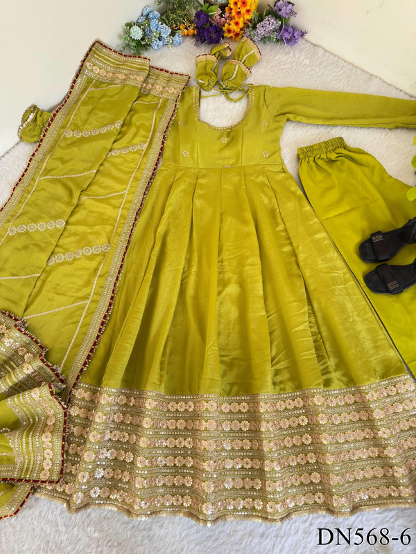 Chinon Silk Anarkali Suit with Heavy Coding, Sequin & Gotta Work