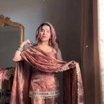 Beautiful Soft Rich Fendy Silk Embroidery Sequence & Mirror Work Plazzo Set