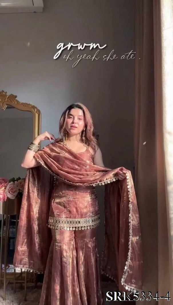 Beautiful Soft Rich Fendy Silk Embroidery Sequence & Mirror Work Plazzo Set