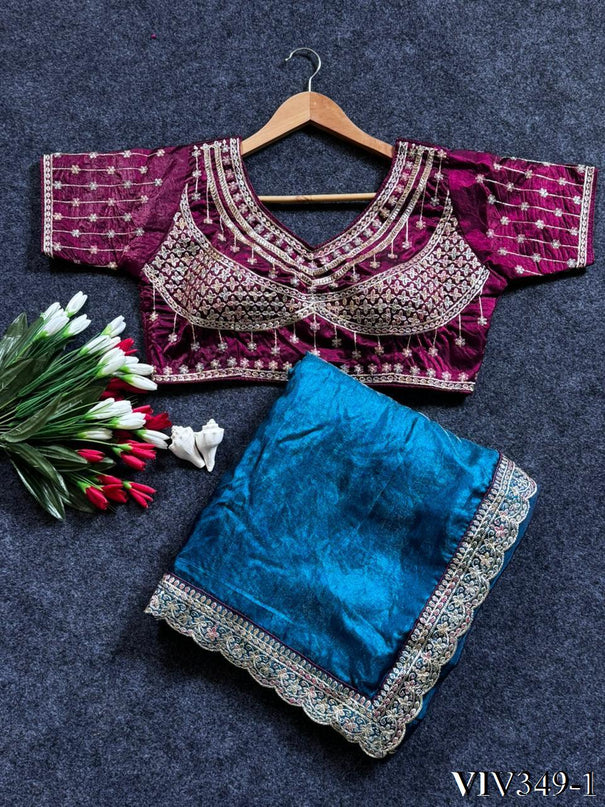 Beautiful Fandy Sartin With Border Embroidery Work Saree