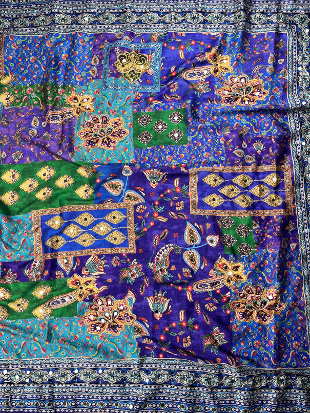 Beautiful Elegant Rich Look Japan Satin Saree With Digital Print Aari Work