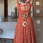 Beautifull Orange Color Faux Georgette With Thread Work Gown