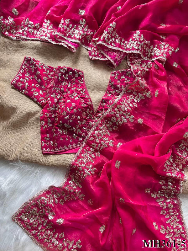 Beautifull Fandy Sattin Silk With Embroidery Work Saree