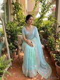 Beautiful Elegant Rich Look Embroidery Jharkhand Work Pure Soft Fendy Saree